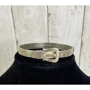 Sterling Silver Hinged English Belt Buckle Etched Bracelet 22.7 Grams Vintage